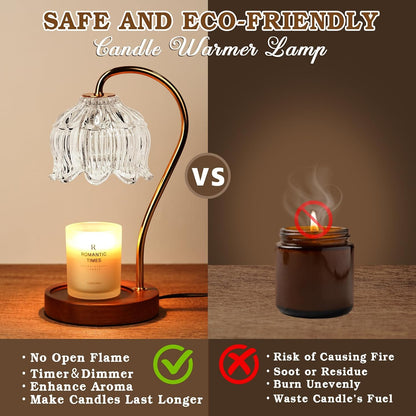 Funistree Flower Candle Warmer Lamp with Timer, Dimmable Candle Lamp Warmer, Christmas Birthday Gifts for Women Mom Her, Housewarming Home Decor, Lotus Wax Warmer for Yankee Candles - Lily Amber