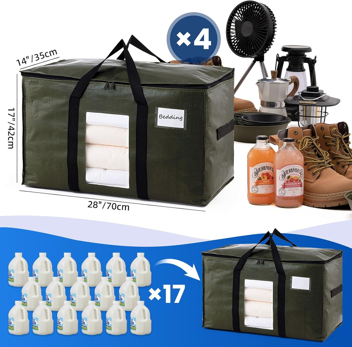TAILI Blue Extra Large Moving Bags,Storage Bags with Visible Window