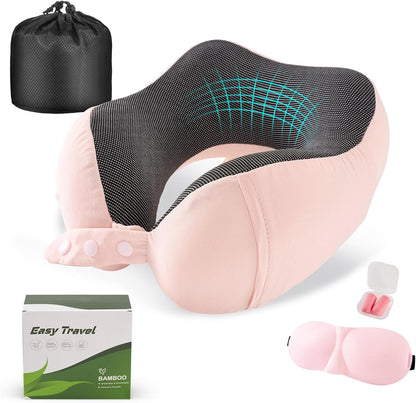 Cirorld Neck Pillow for Traveling, Travel Pillows for Airplanes,100% Pure Memory Foam Travel Neck Pillow, Adjustable Flight Pillow, Portable Plane Accessories with Eye Mask, Earplugs, Carry Bag