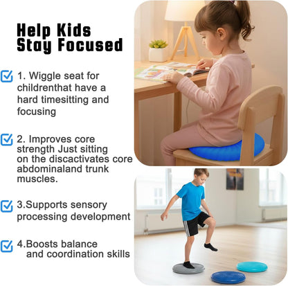 Wobble Cushion Core Balance Disc, Wiggle Seat for Sensory Kids to Stay Focused, Non-slip Balance Pads with Inflation Pump for Physical Therapy & Core Strength