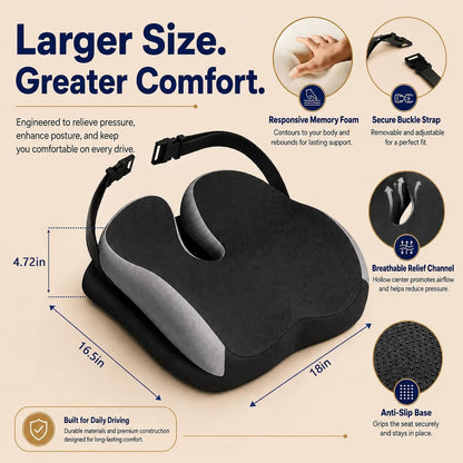 Seat Cushions for Office Chairs Wheelchair Cushion for Long Sitting Back Pain，Memory Foam Seat Car Computer Desk Chair Cushion，Coccyx Cushion for Tailbone Pain Relief Cushion Office Chair Black