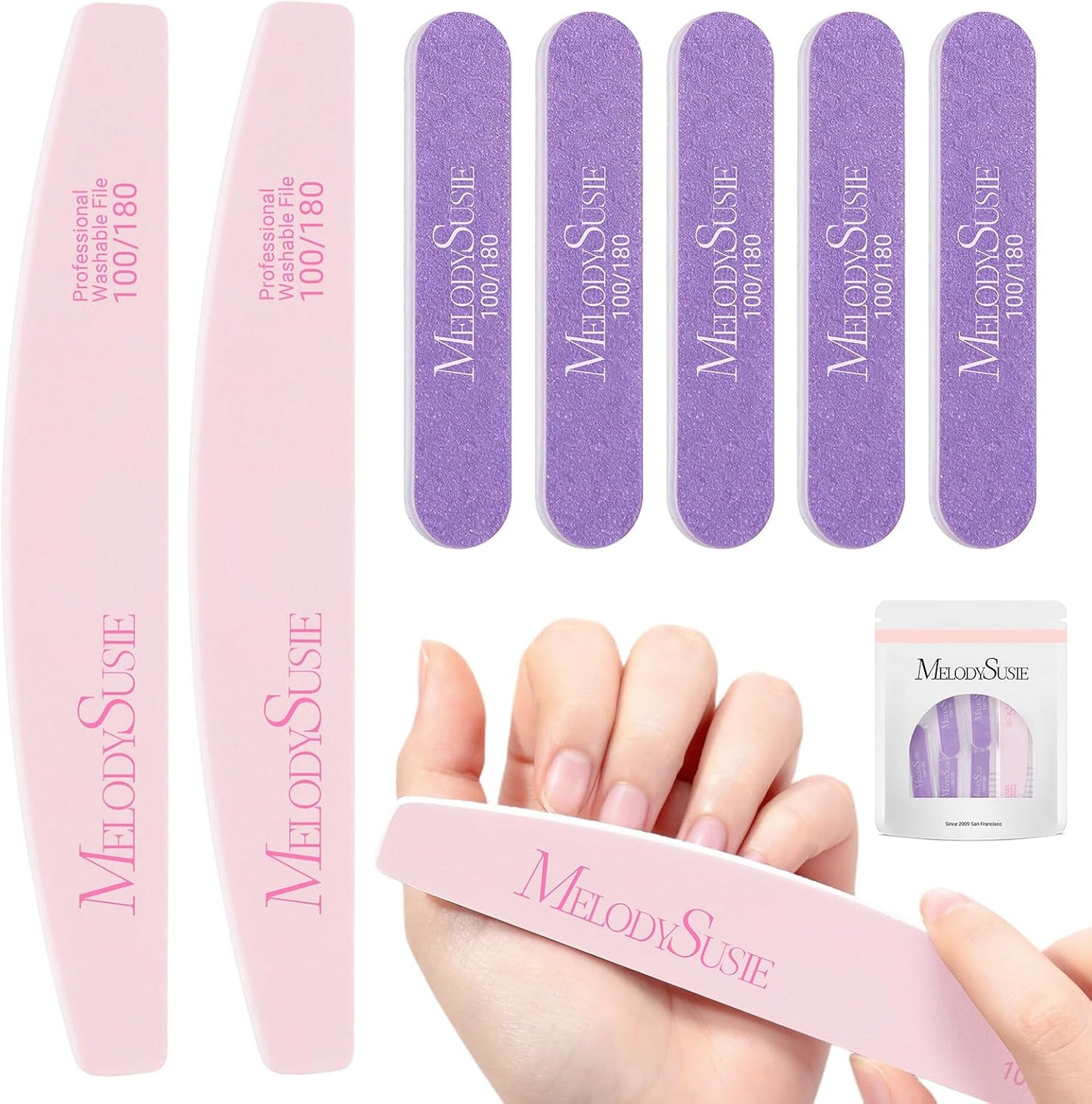 MelodySusie 16Pcs Professional Nail Buffer Kit,Nail Files and Buffers,Nail Buffer Block,Nail Brush, Nail File Buffers Kit for Natural Nails,DIY,Home Use,Salon（100/180 Grit）