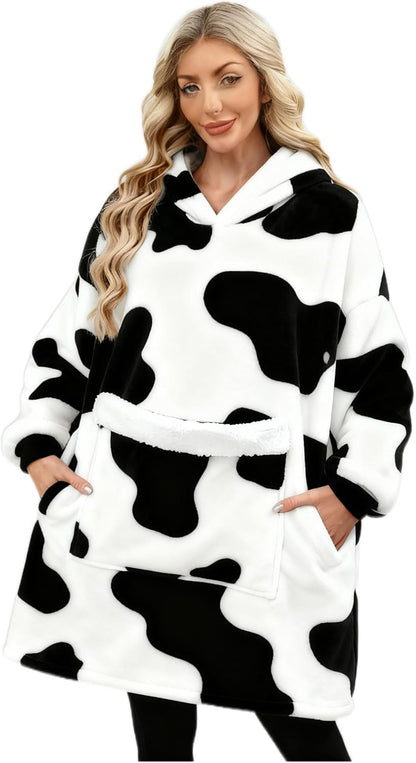 Wearable Blanket Hoodie Gifts for Women Men, Oversized Blanket Sweatshirt Cozy Fleece Blanket with Dog Giant Pocket
