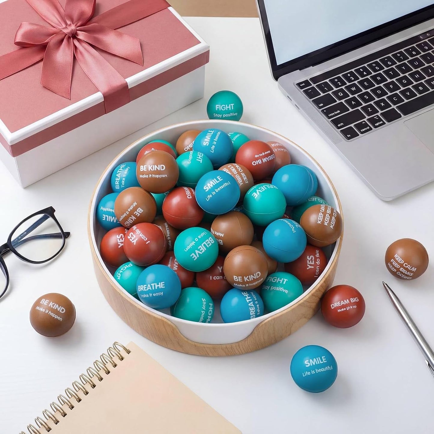 Liliful 100 Pcs Motivational Stress Balls Bulk Inspirational Squeeze Balls for Adults Anxiety Relief Fidget Toys Office Employee Gifts Classroom Rewards 2.2 Inch (Bright Colors)