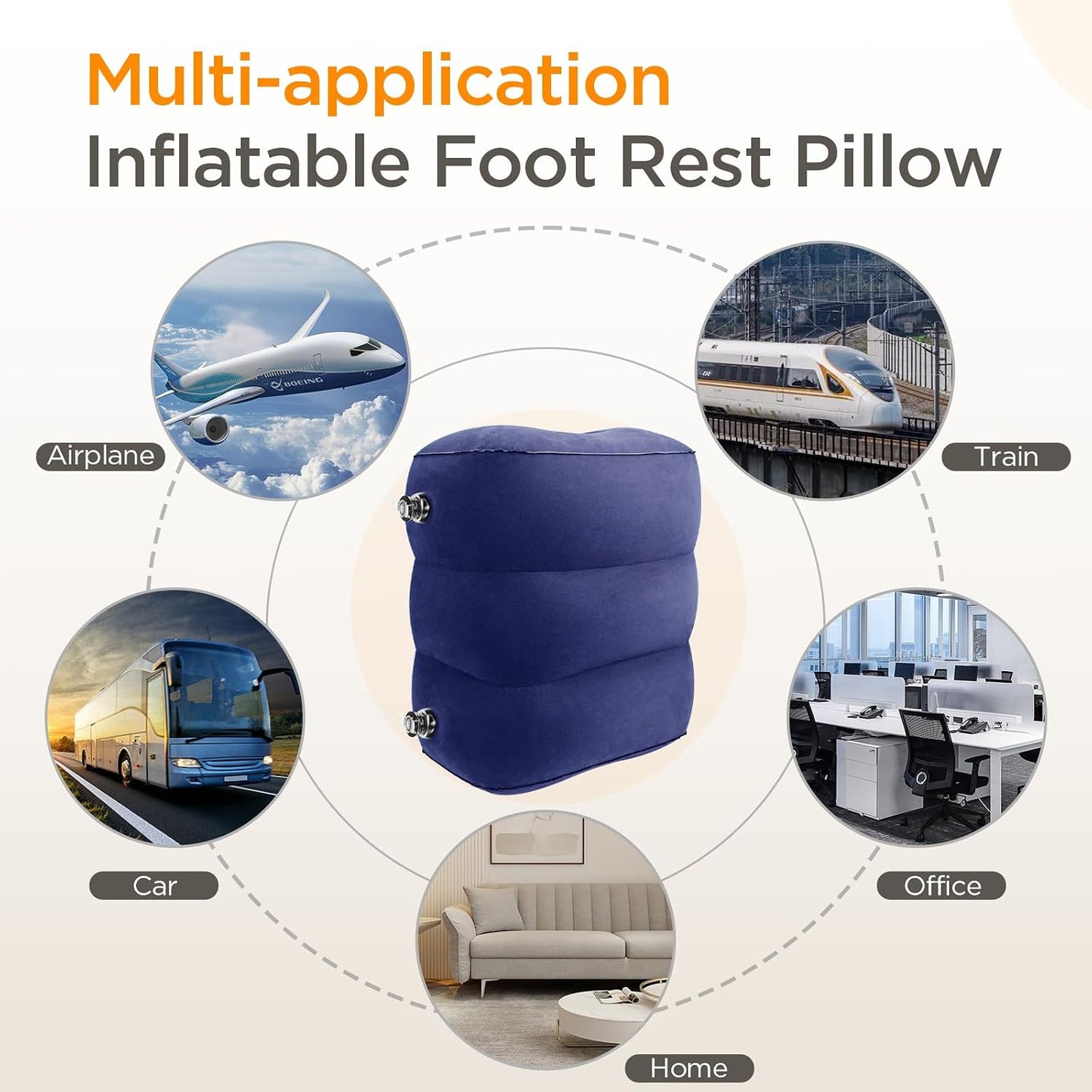Inflatable Travel Foot Rest Pillow(2-Pack), HOMCA Adjustable Height Leg Pillow Fast Inflating Airplane Bed for Toddlers Footrest Pillow for Office, Airplane, Train, Cars, Home (Grey)