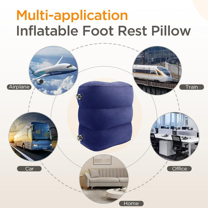 Inflatable Travel Foot Rest Pillow(2-Pack), HOMCA Adjustable Height Leg Pillow Fast Inflating Airplane Bed for Toddlers Footrest Pillow for Office, Airplane, Train, Cars, Home (Grey)