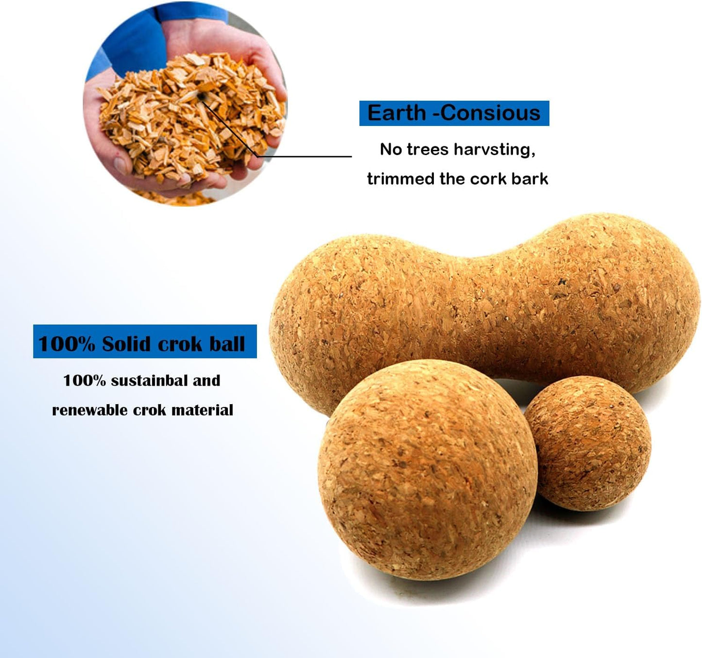 Cork Peanut Massage Ball, Lacrosse Ball Peanut Roller Massage for Rigger Point Therapy, Relax Muscles,Back Pain, Yoga & Posture Improvement