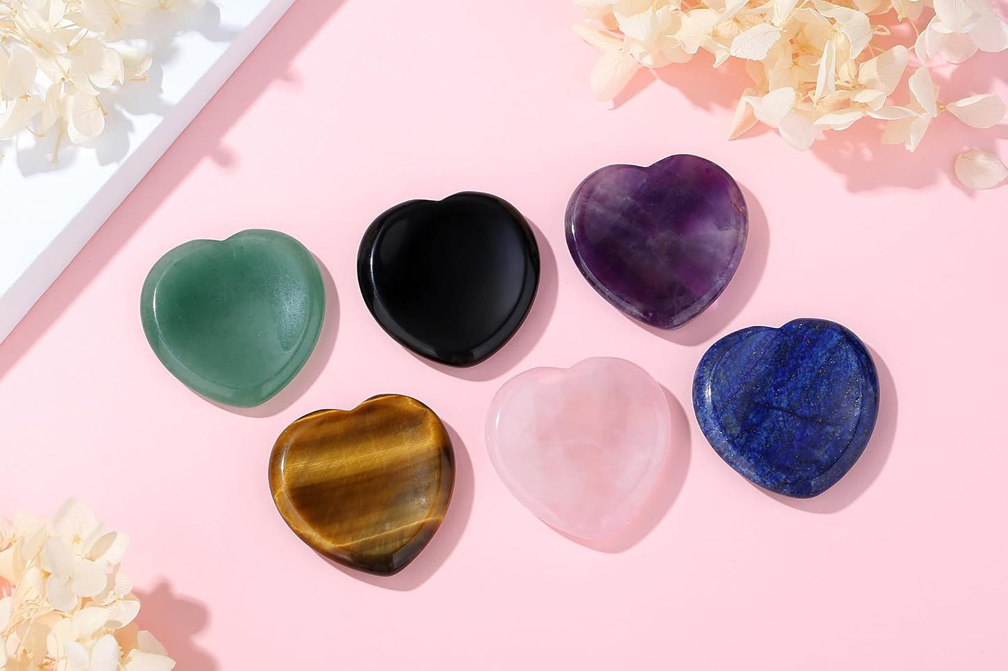 YATOJUZI Thumb Worry Stones for Anxiety Stress Relief Items Healing Crystals Natural Amethyst Rose Quartz Crystal Palm Pocket Stone Gemstones Meditation Reiki Spiritual Gifts for Women Men 2PCS