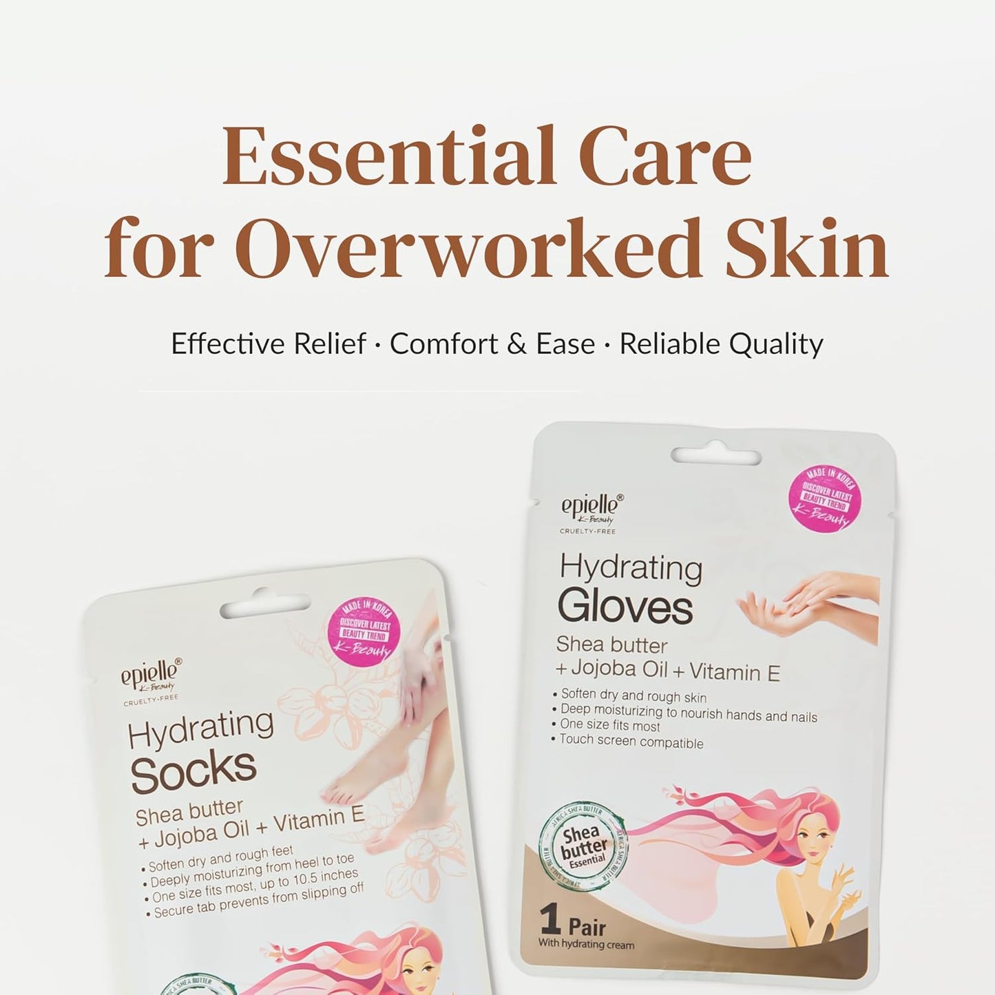 Epielle Hydrating & Moisturizing Hand & Foot Masks, Relieve and Soften Dry, Rough Skin, Self Care Gifts for Women, Spa Kit, 6 Moisturizing Gloves & 6 Moisturizing Socks