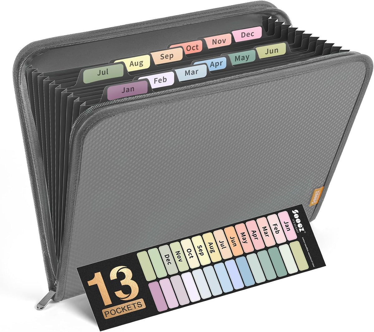 Sooez 13 Pocket Accordion File Organizer, Zipper Expanding File Folder A4