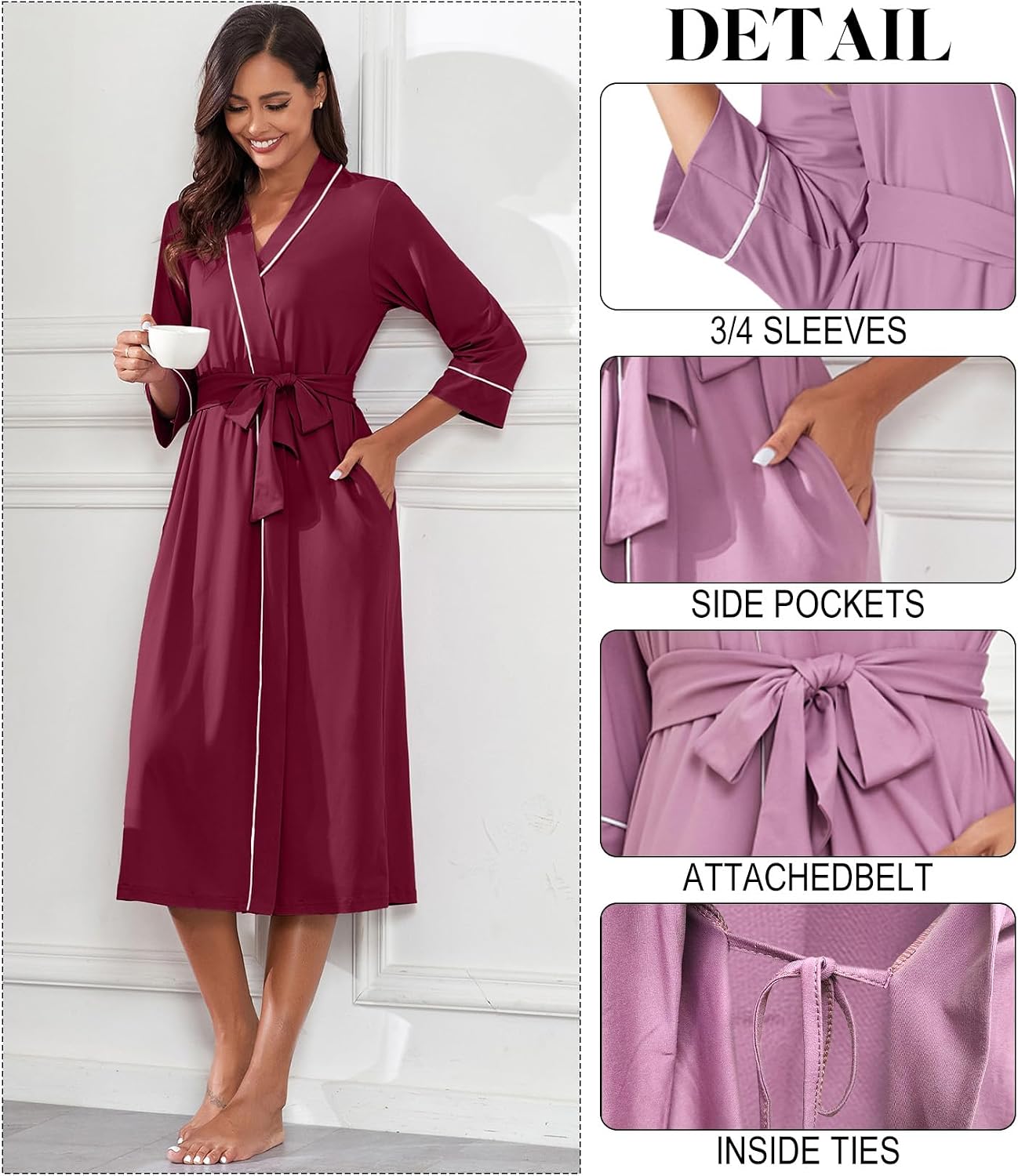 PrinStory Womens Robe Long Knit Bathrobe Lightweight Soft Robes Ladies Bath Robe