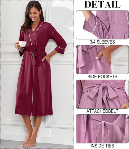 PrinStory Robes for Women 3/4 Sleeve Long Bath Robe XS-4XL