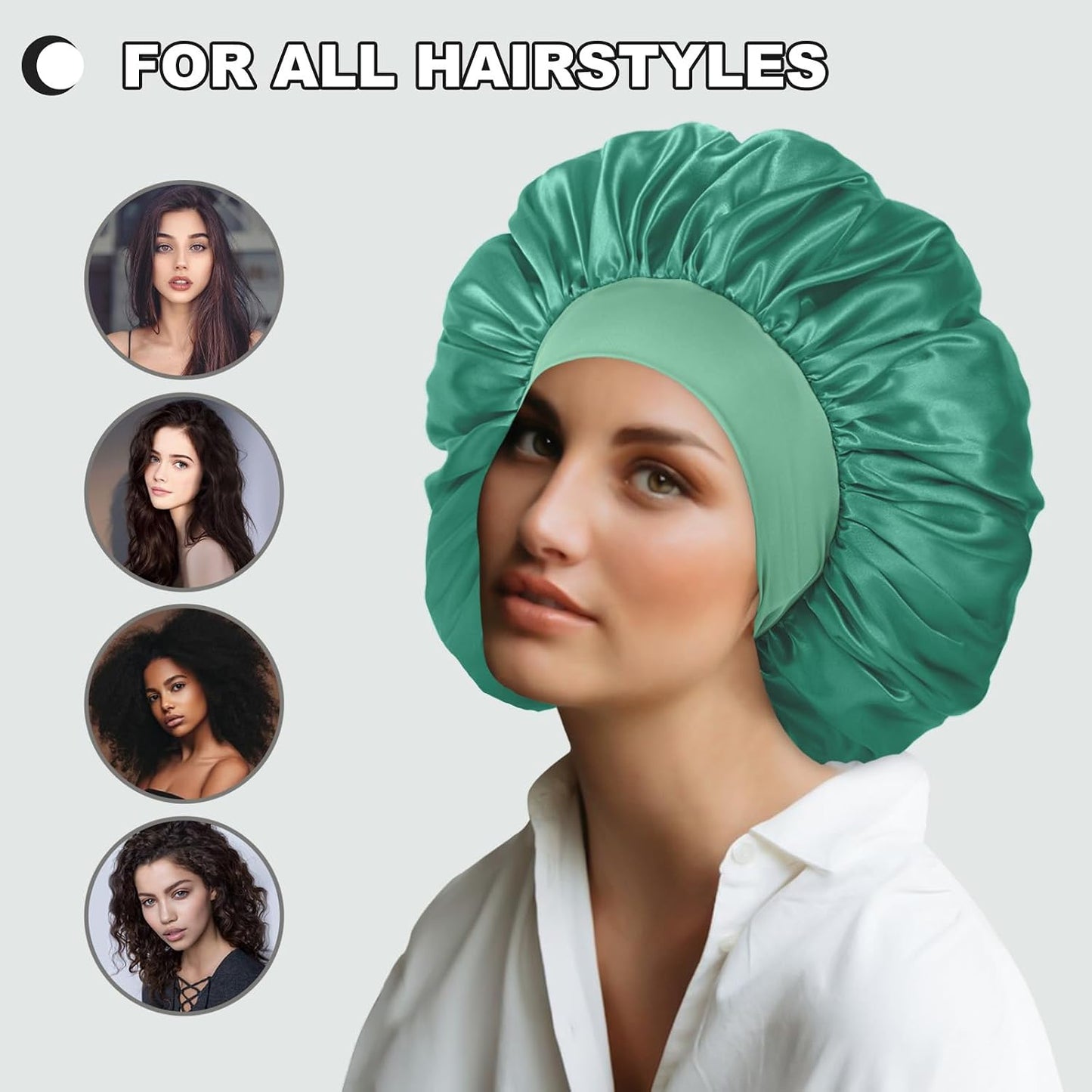 Extra Large Satin Bonnet Hair Cap for Women Men | 17inches, Jumbo Silk Sleep Cap, Wide Elastic Band for Braids Curly Hair Locs, Black
