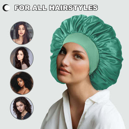 Extra Large Satin Bonnet Hair Cap for Women Men | 17inches, Jumbo Silk Sleep Cap, Wide Elastic Band for Braids Curly Hair Locs, Black