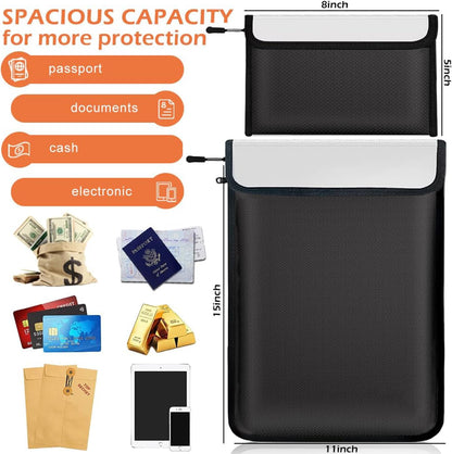 Fireproof Waterproof Document Bag Upgraded Two Pockets - 4200℉ Protection