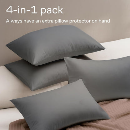 Ultra Soft Pillow Protectors with Zipper Standard Size - Set of 8 Breathable Pillow Covers - 100% Protection Against Stains, Dust & Dirt - Machine Washable (White)
