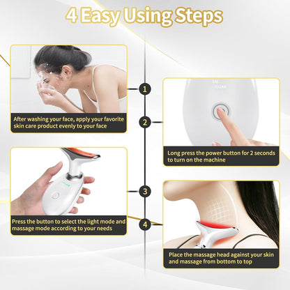 Portable Face Beauty Device, 7 Color Portable Face Massager Tool for Skin Care, Based on Triple Action LED, Thermal, and Vibration Technologies, at Home Skin Care Face Sculpting Tool(Glossy Black)