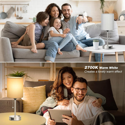 Small Bedside Table lamp for Bedroom - 3 Color Temperatures Bedside Lamps with USB C and A Ports, Pull Chain Table Lamps with AC Outlet, White Nightstand Lamps with Black Metal Base for Kids Reading