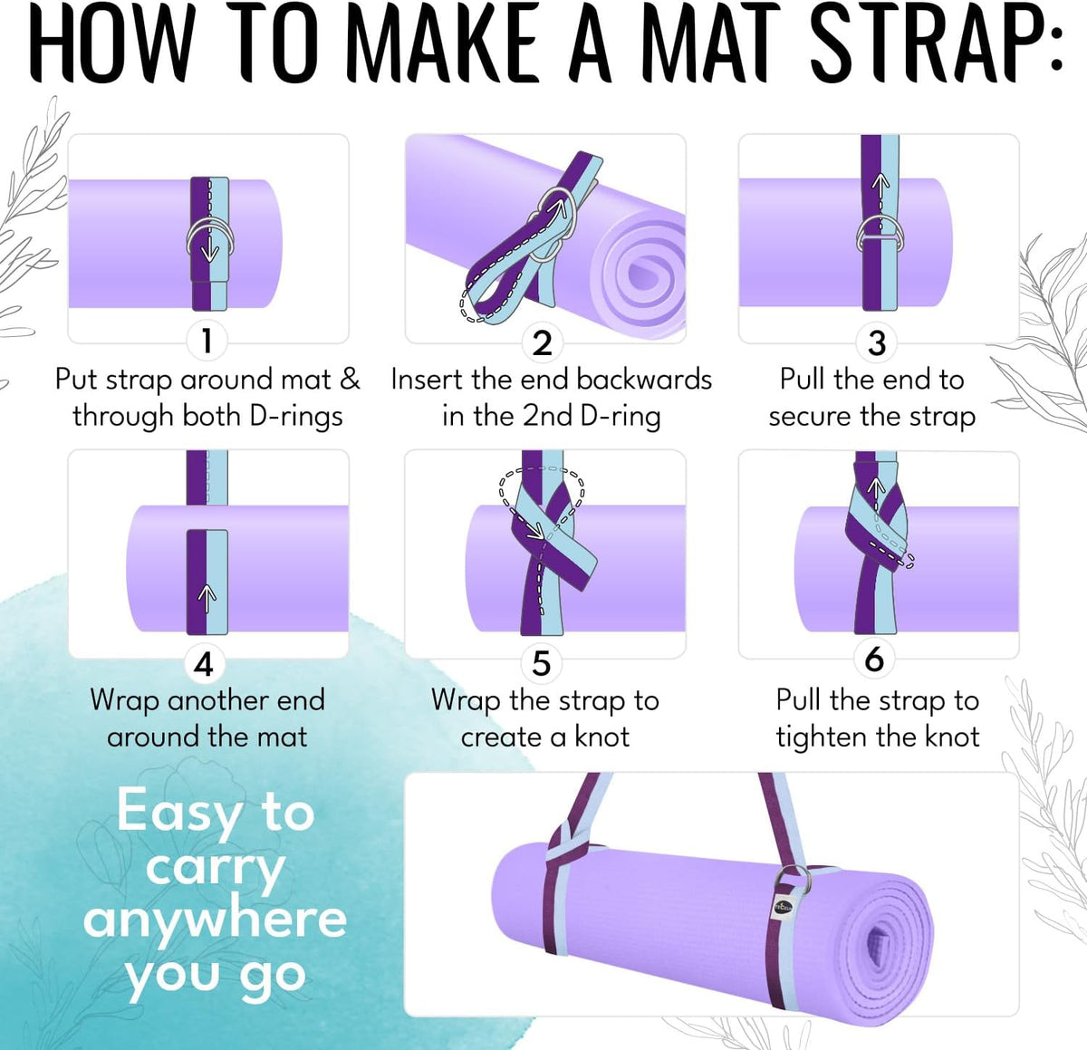 TECEUM 2 IN 1 Yoga & Mat Strap for Stretching – Cotton – 6/8/10 ft