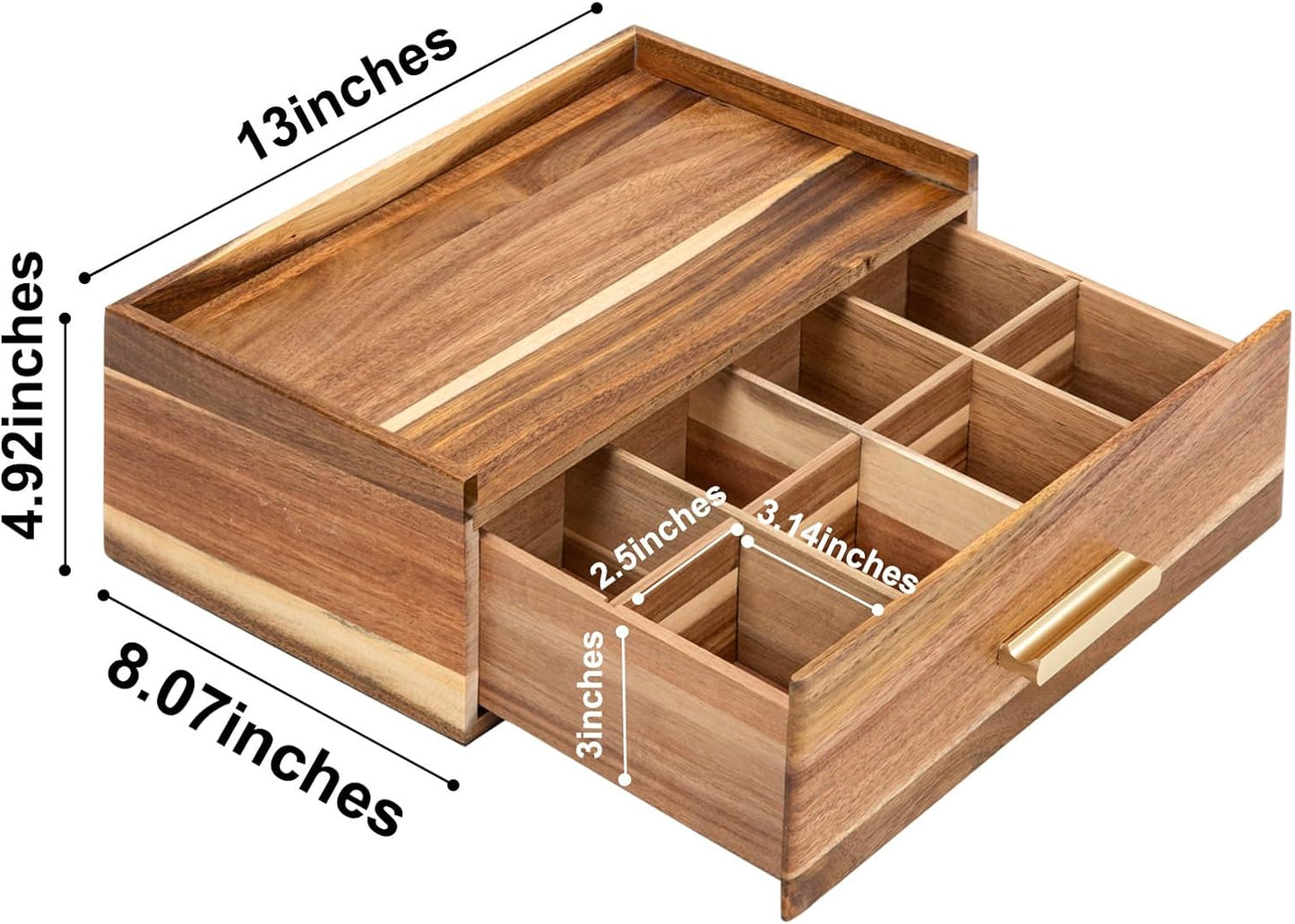 Tea Bag Organizer, Acacia Wood Tea Organizers and Storage Box, Tea Bag Holder Station Caddy Container for Countertop, Tea Accessories Gift Box with Drawer