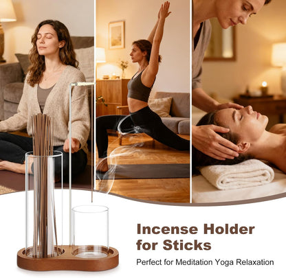 2 in 1 Incense Holder for Sticks, Incense Burner Holder with Glass Ash Storage and Incense Sticks Organizer, Insence-Stick Holder for Yoga Spa Meditation Home Decor