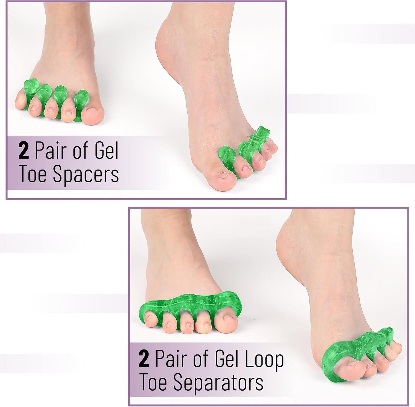DR. JK- ToePal Gel Toe Separator, 2 Pairs, Toe Spacers, Toe Straightener, Hammer Toe Straightener, Toe Spreader, Toe Stretcher, Toe Corrector for Women and Men, Bunion Corrector
