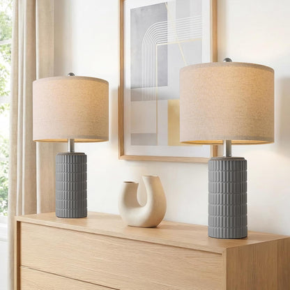 PoKat 20.75" Small Modern Ceramic Table Lamps Set of 2 for Bedroom, White Bedside Lamps for Night Stands, Farmhouse Desk Home Decor Gift Nightstand Table Lamps for Living Room End Table Beige