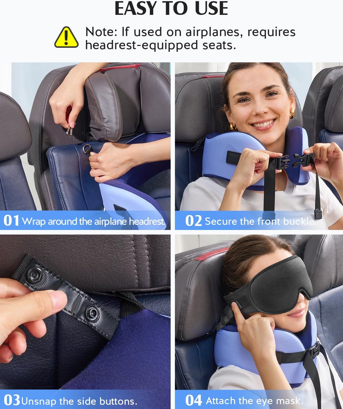 YFONG Travel Pillow for Long Flights, Patented 360° Ergonomic Sleeper Hold Head Support System with Memory Foam Neck Pillow & 3D Sleep Mask, Prevent Head Bobbing for Airplane & Road Trip, Pink