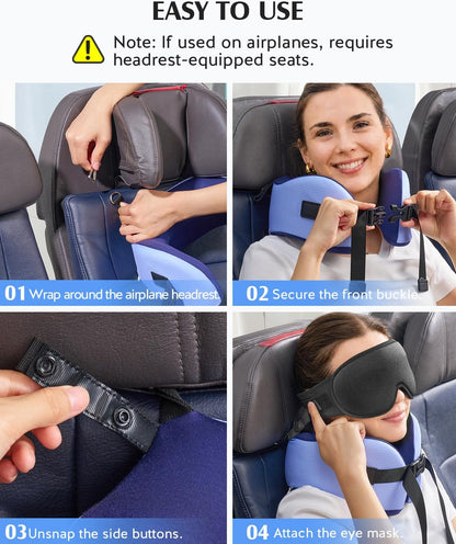 YFONG Travel Pillow for Long Flights, Patented 360° Ergonomic Sleeper Hold Head Support System with Memory Foam Neck Pillow & 3D Sleep Mask, Prevent Head Bobbing for Airplane & Road Trip, Pink