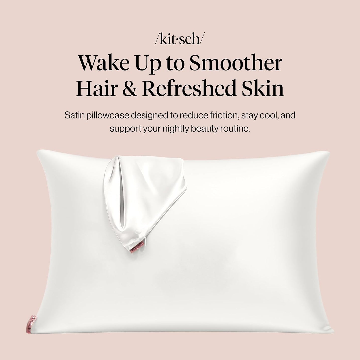 Kitsch Satin Pillowcase with Zipper for Hair & Skin - Softer Than Silk Pillow Cases, Smooth Cooling Satin Pillow Case, Wrinkle-Free, Machine Washable - Pillow Cases Standard Size (19x26) - Blush