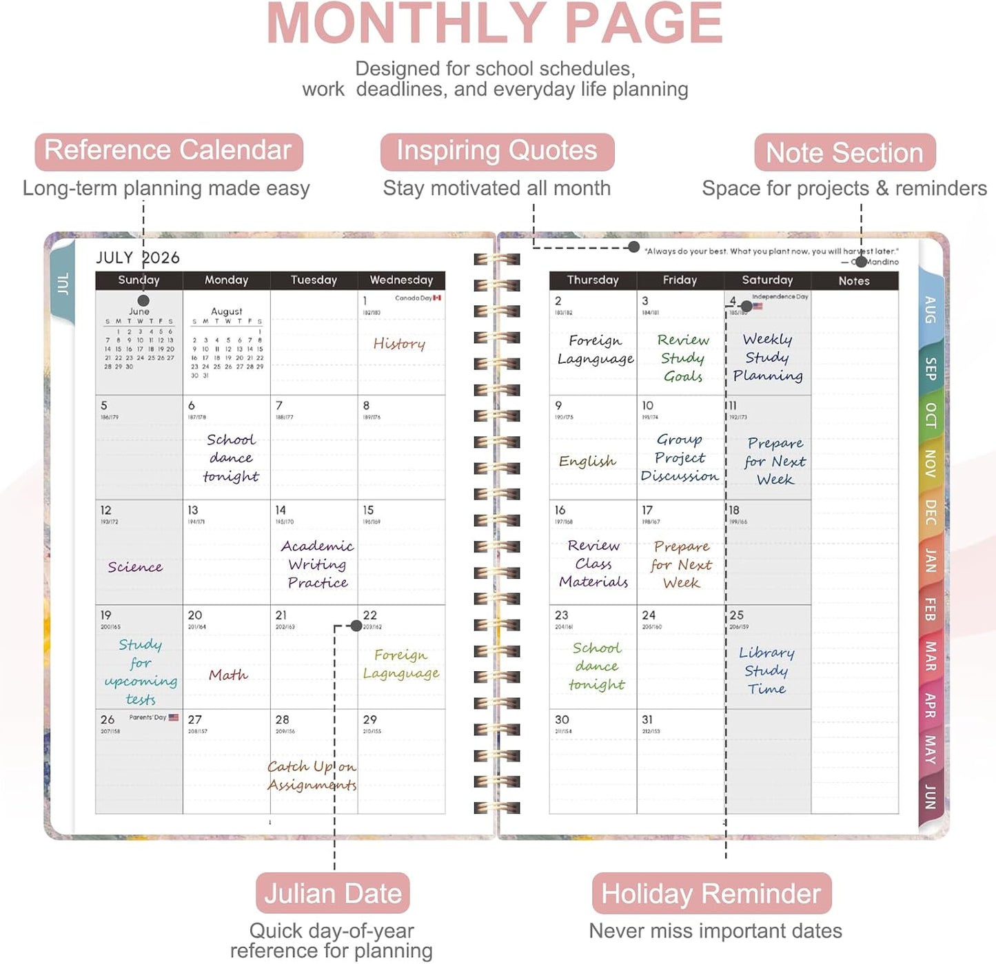 Planner 2026-2027, Weekly and Monthly Calendar Planner, JUL 2026 - JUN 2027 | A5(6.3'' x 8.5''), Hardcover, Agenda Book, Sprial Bound, Inner Pocket, Office and School Use