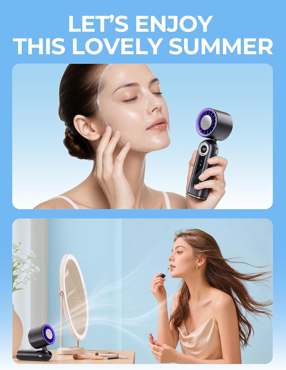 Rechargeable Handheld Fan with Cooling Plate, 199 Speeds and LED Display