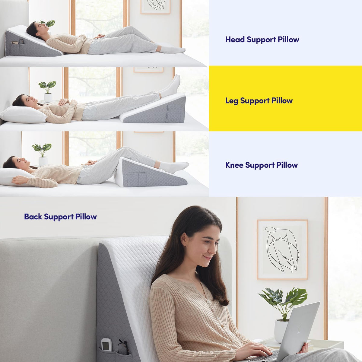 Premium Bed Wedge Pillow - Ergonomic Support for Sleeping, Post-Surgery, Acid Reflux Relief, and More - CertiPUR-US Certified Memory Foam - Removable Cover Included, Triangle, 24" x 22" x 7.5"