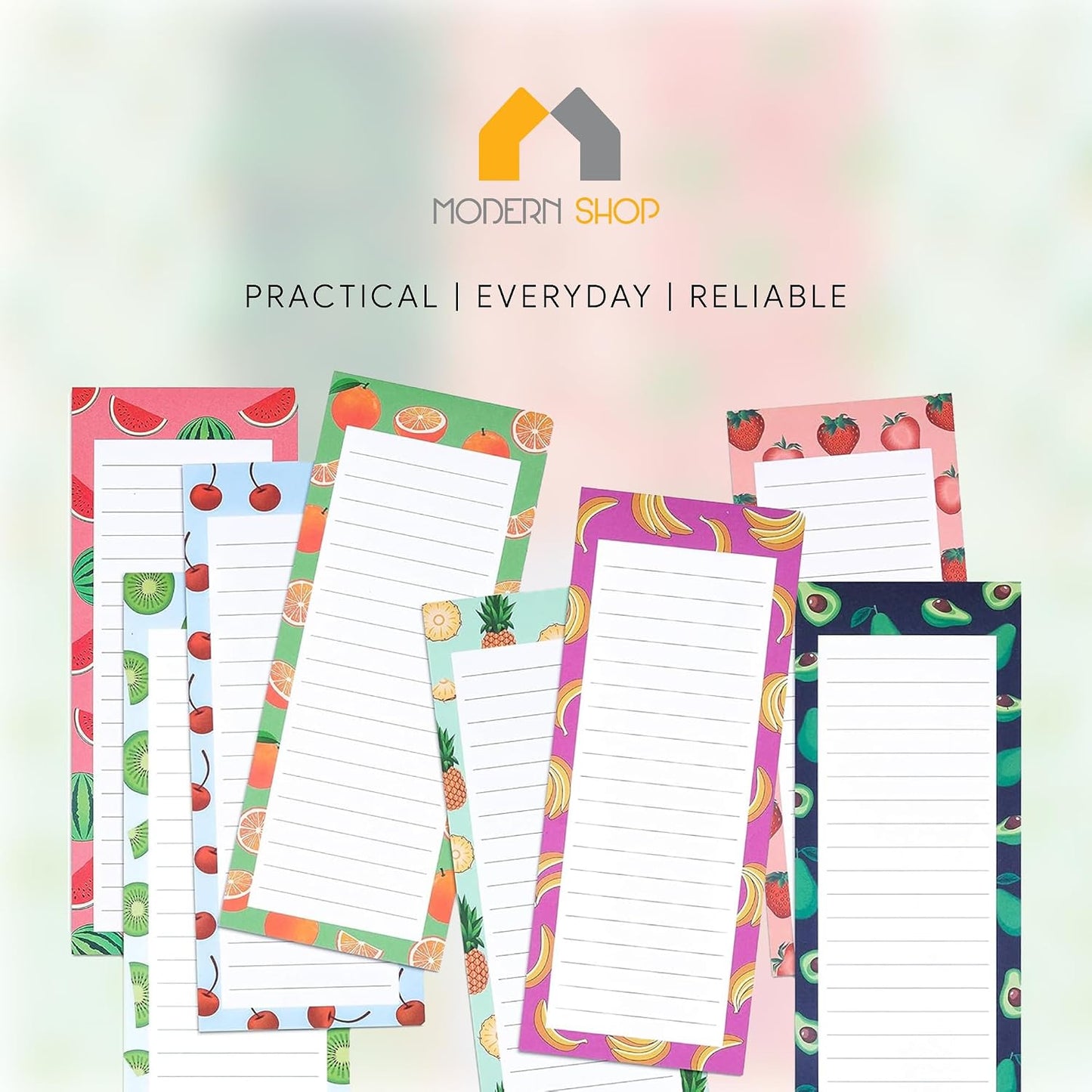 8 Magnetic Notepads – Notepads for Grocery List, Shopping List, To-Do List, Reminders -Strong Magnetic Back- Memo Notepad with Realistic Fruit Designs | 25 Sheets per Pad 7.5 x 3.5 inch (8 Pack)