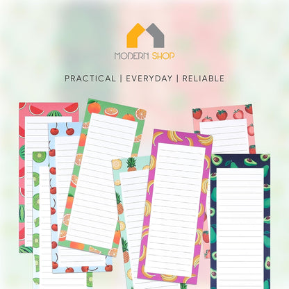 8 Magnetic Notepads – Notepads for Grocery List, Shopping List, To-Do List, Reminders -Strong Magnetic Back- Memo Notepad with Realistic Fruit Designs | 25 Sheets per Pad 7.5 x 3.5 inch (8 Pack)