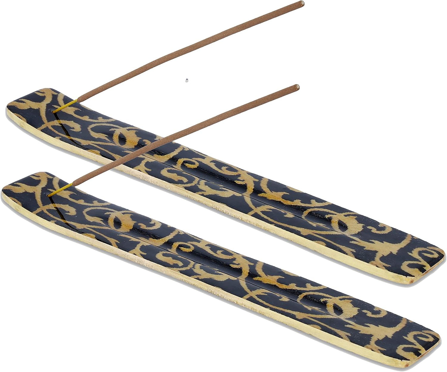 Bless-International Traditional-Handmade-Burner Wooden-Incense-Stick-Holder Ash-Catcher-Stand for-Aromatherapy-Meditation-Yoga (Incense Holder 10 inch(2 pcs))