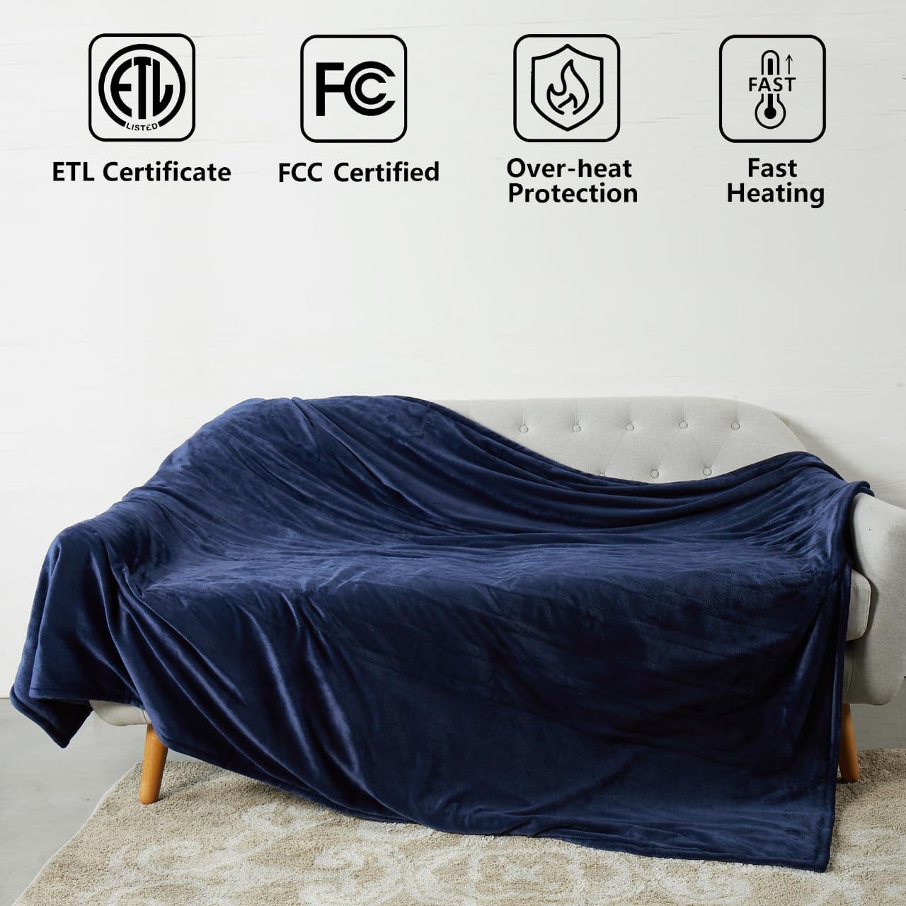 Tefici Heated Blanket Throw 50"x60", Ultra Soft 2-Layer Flannel Electric Blanket, for Home Office Sofa,3 Heat Settings, 4H Auto Off, ETL FCC Certified, Overheat Protection, Machine Washable, Camel