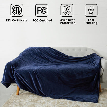 Tefici Heated Blanket Throw 50"x60", Ultra Soft 2-Layer Flannel Electric Blanket, for Home Office Sofa,3 Heat Settings, 4H Auto Off, ETL FCC Certified, Overheat Protection, Machine Washable, Camel