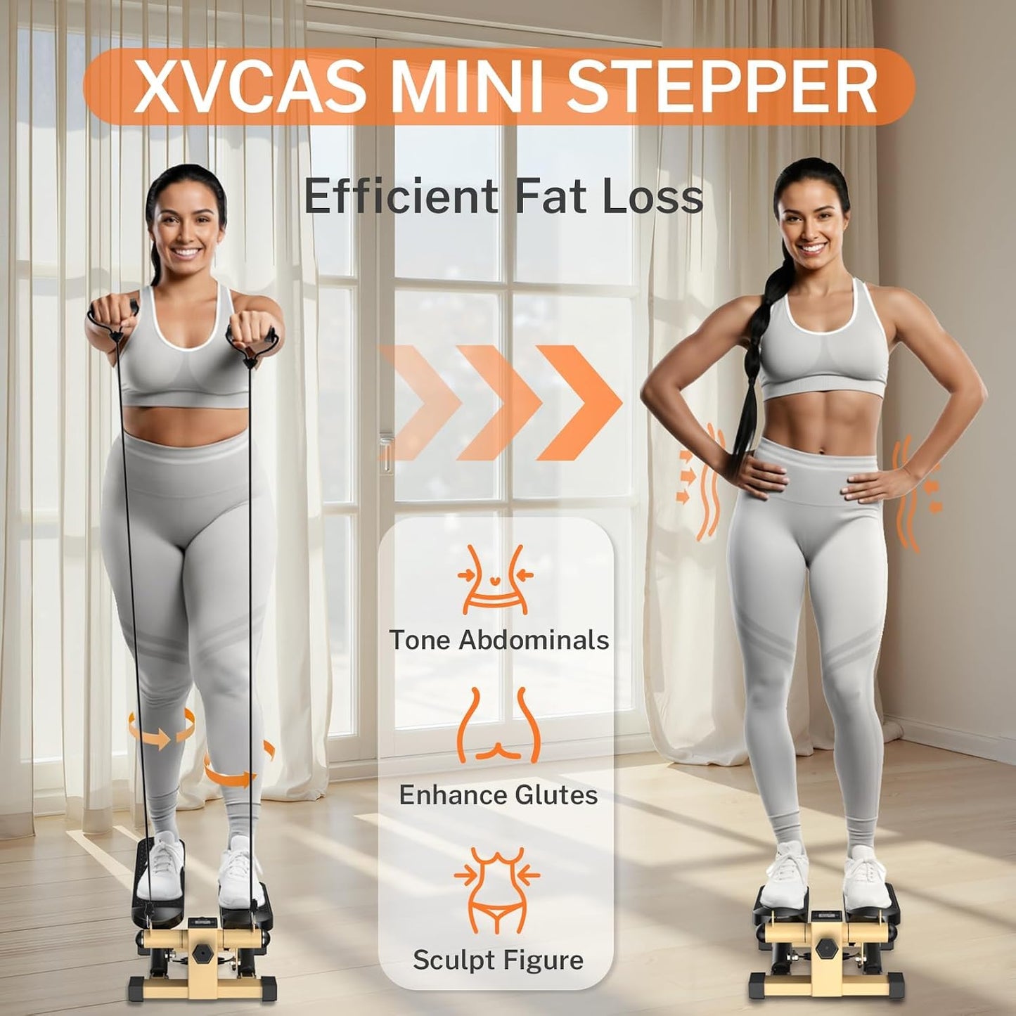 Mini Steppers for Exercise At-Home, Step Fitness Machines with Resistance Bands and LCD Monitor, Mini Stair Stepper with 220 LBS Loading Capacity for Daily Workout