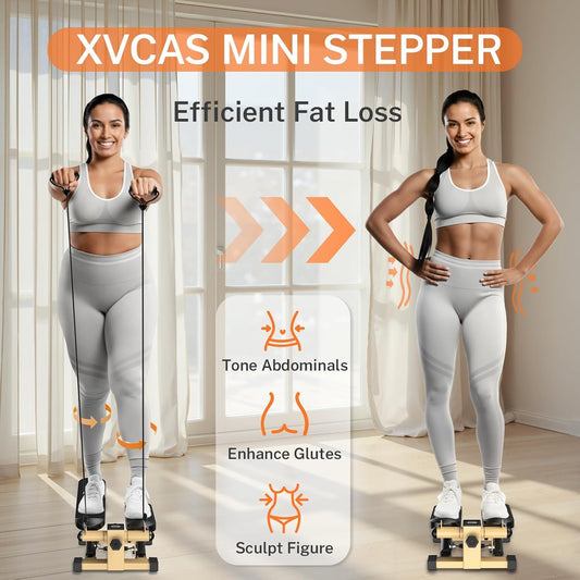 Mini Stair Stepper with Resistance Bands for Home Exercise Compact Stair Stepper with LCD Monitor, 220 lb Capacity, Smooth Low-Impact Cardio Training for Home Daily Workout