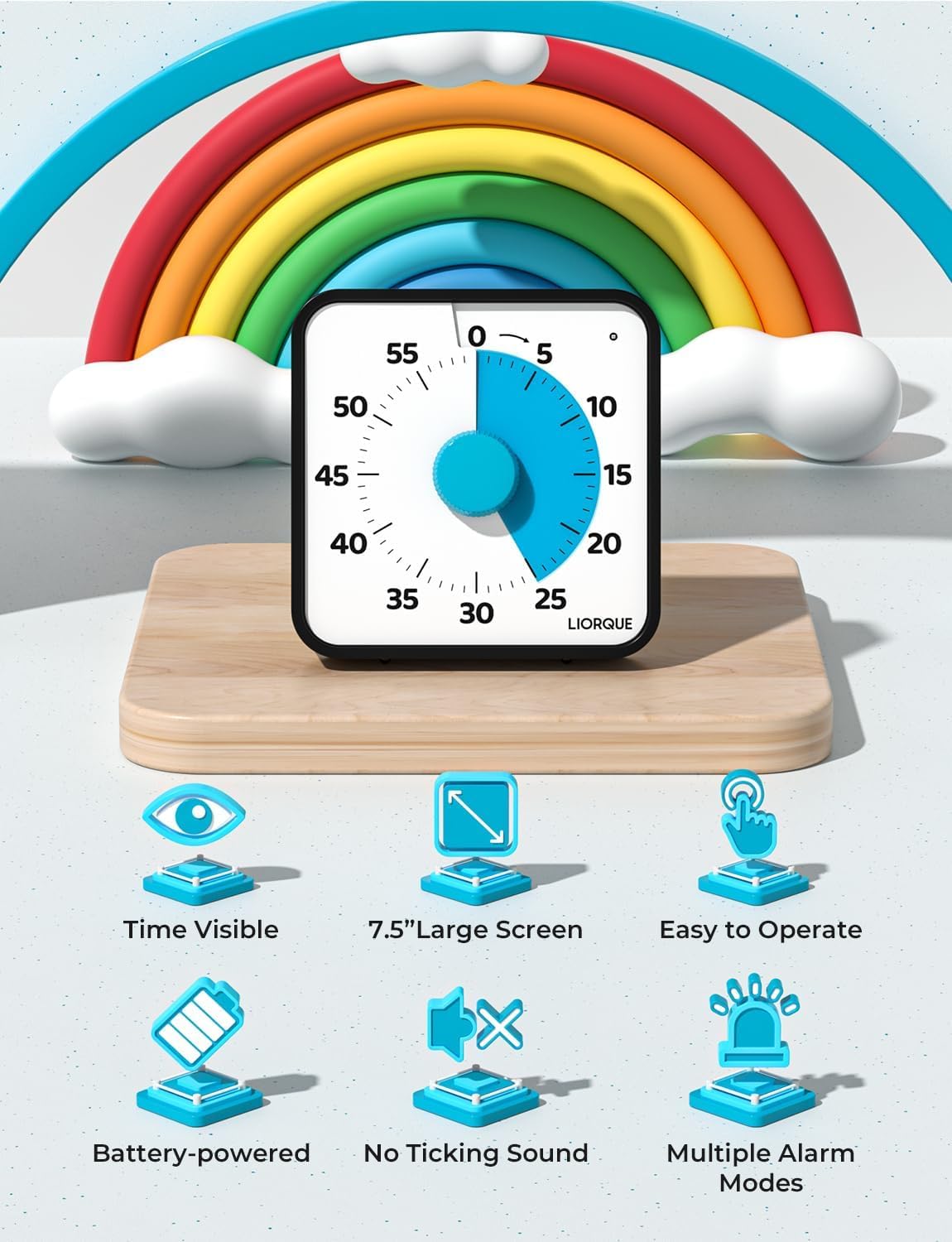 LIORQUE 7.5-Inch Large Visual Timer, 60-Minute Classroom Timer Magnetic