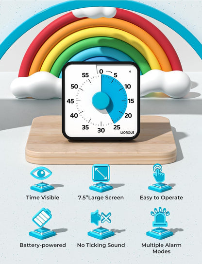 LIORQUE 7.5-Inch Large Visual Timer, 60-Minute Classroom Timer Magnetic