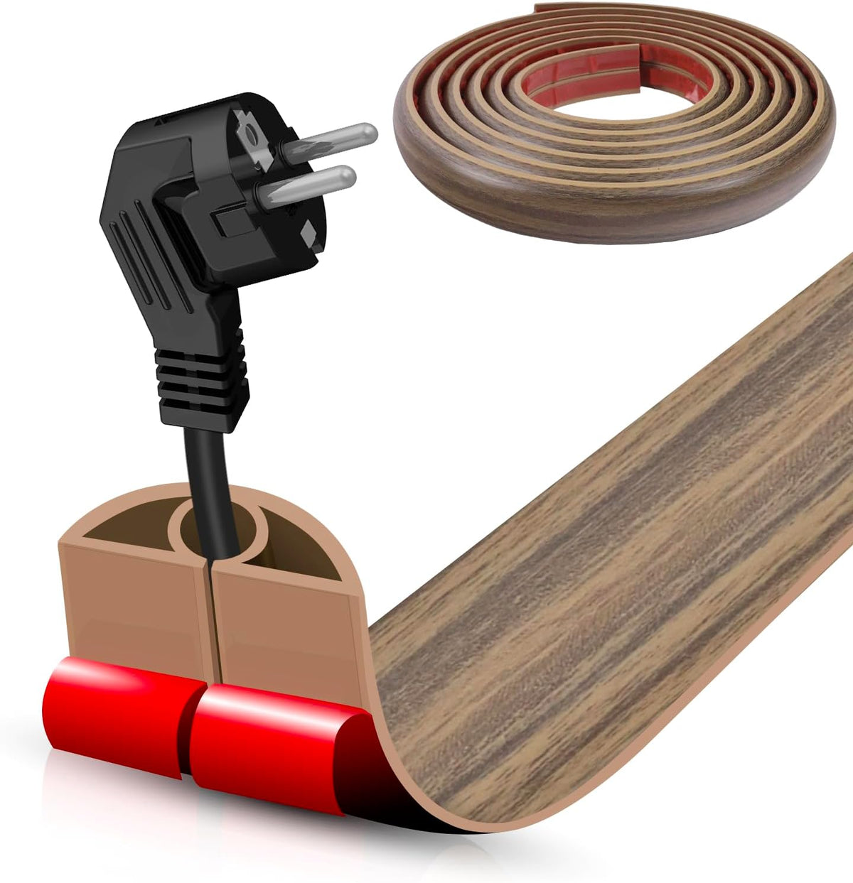 Floor Cord Cover Self Adhesive Cord Hider,10FT Cable Management, Extension Strip Protector for Wires, Prevent Cable Trips for Offices, Gyms, Exhibitions Cavity 0.39"(W) x 0.27"(H) BrownWood