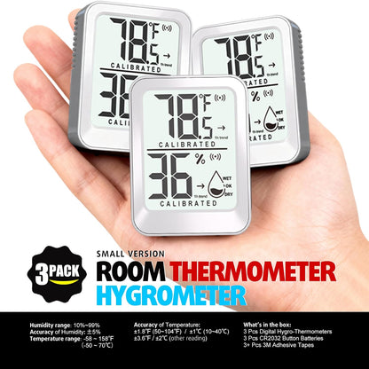 3 Pack Room Thermometer Indoor Hygrometer Digital Mini Humidity Meter Gauge with Temperature and Humidity Monitor Sensor for House, Pet, Plant, Incubator - Battery Included