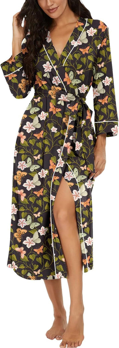PrinStory Robes for Women 3/4 Sleeve Long Bath Robe XS-4XL