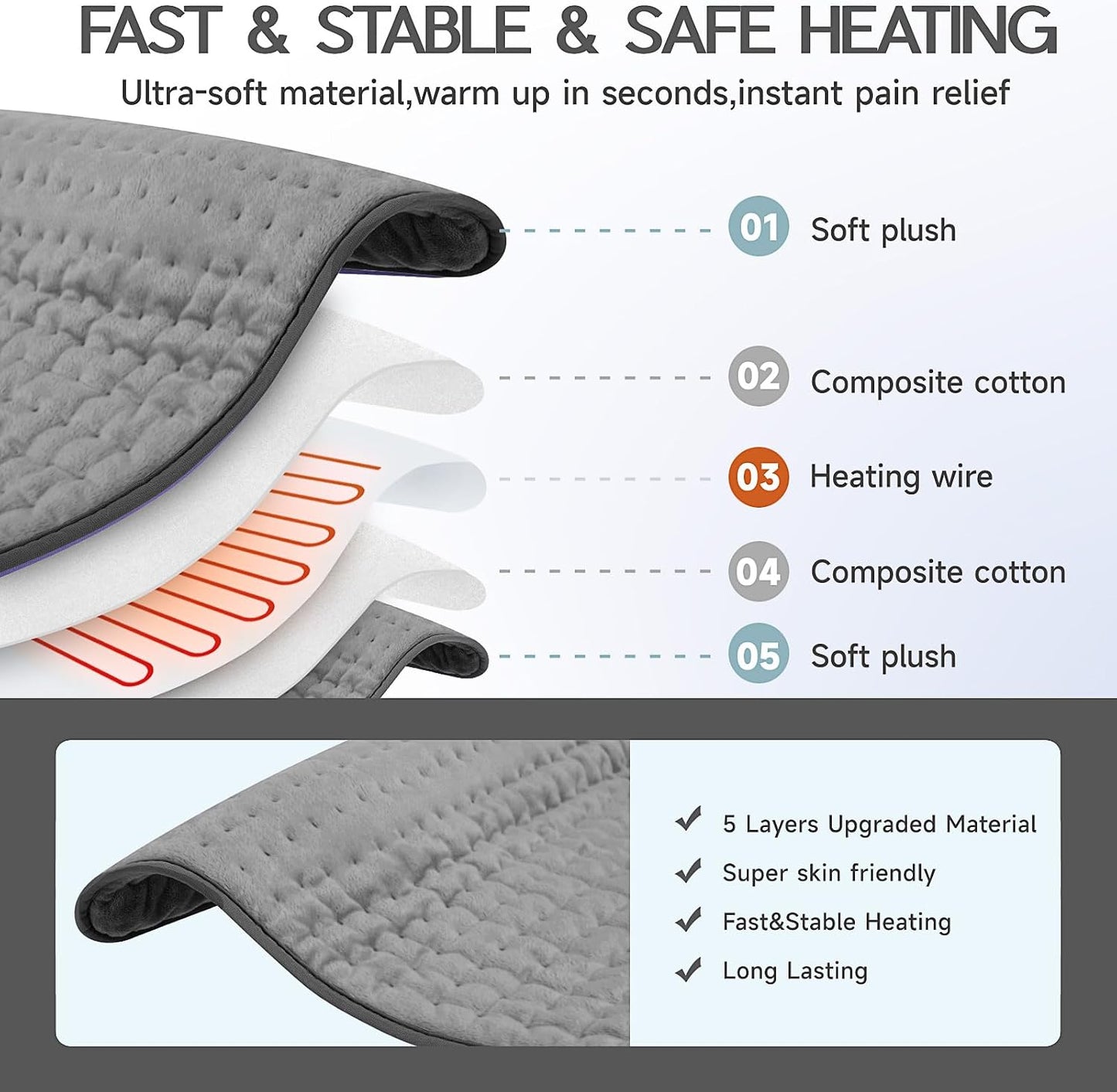 Heating Pad for Period Cramps, Heating Pad for Back/Neck/Shoulder Muscle Pain, 6 Heating & 4 Timer Setting, Auto Shut Off, Dry/Moist Heat & Machine Washable, Birthday Christma s Gifts for Women Mom
