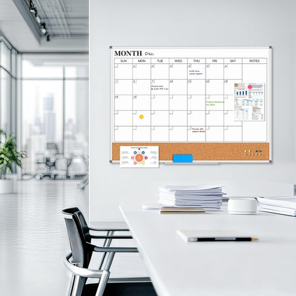 Weekly Dry Erase Calendar Whiteboard for Wall, 24" x 18" Cork Week Planner