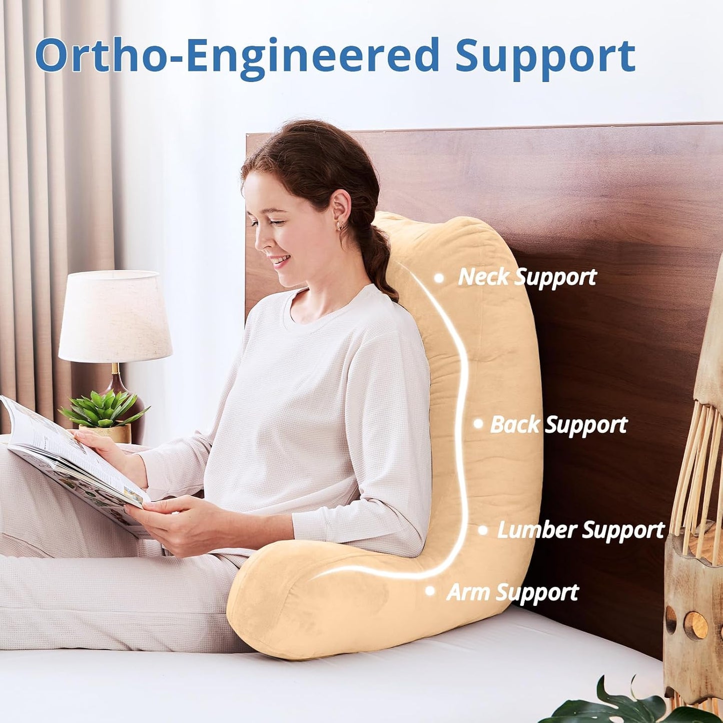 Sasttie Reading Pillows for Sitting in Bed Adult, Back Pillow Bed Sitting Up, Back-Rest Support Cushion for Sit Up on Couch, Sofa, and Floor, Dorm Essentials, Oeko-Tex Certified, Dark Grey