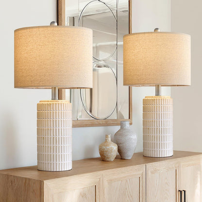 PoKat 20.75" Small Modern Ceramic Table Lamps Set of 2 for Bedroom, White Bedside Lamps for Night Stands, Farmhouse Desk Home Decor Gift Nightstand Table Lamps for Living Room End Table Beige