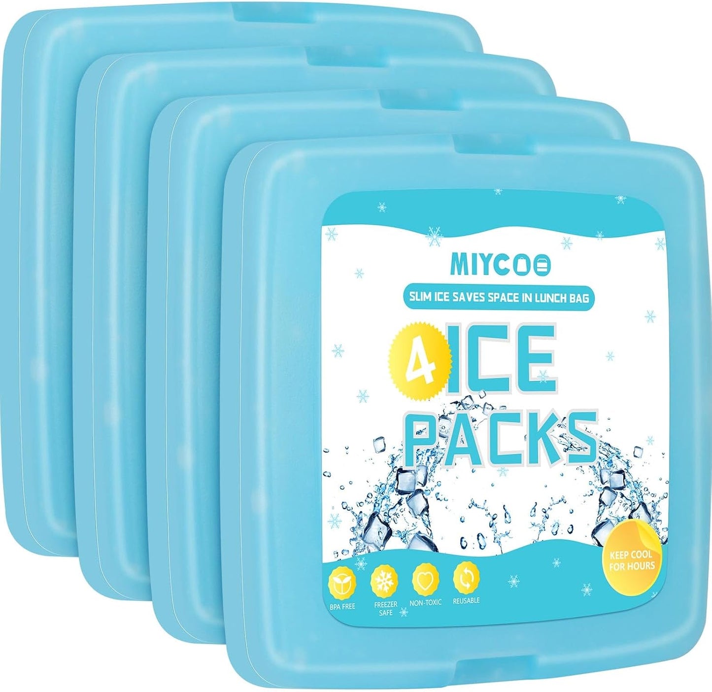 MIYCOO Ice Packs for Lunch Boxes & Coolers - Quick Freeze Ice Pack Space Saving Freezer Packs - Reusable Slim Original Cool Pack - Cooler Accessories for Beach, Camping and Fishing